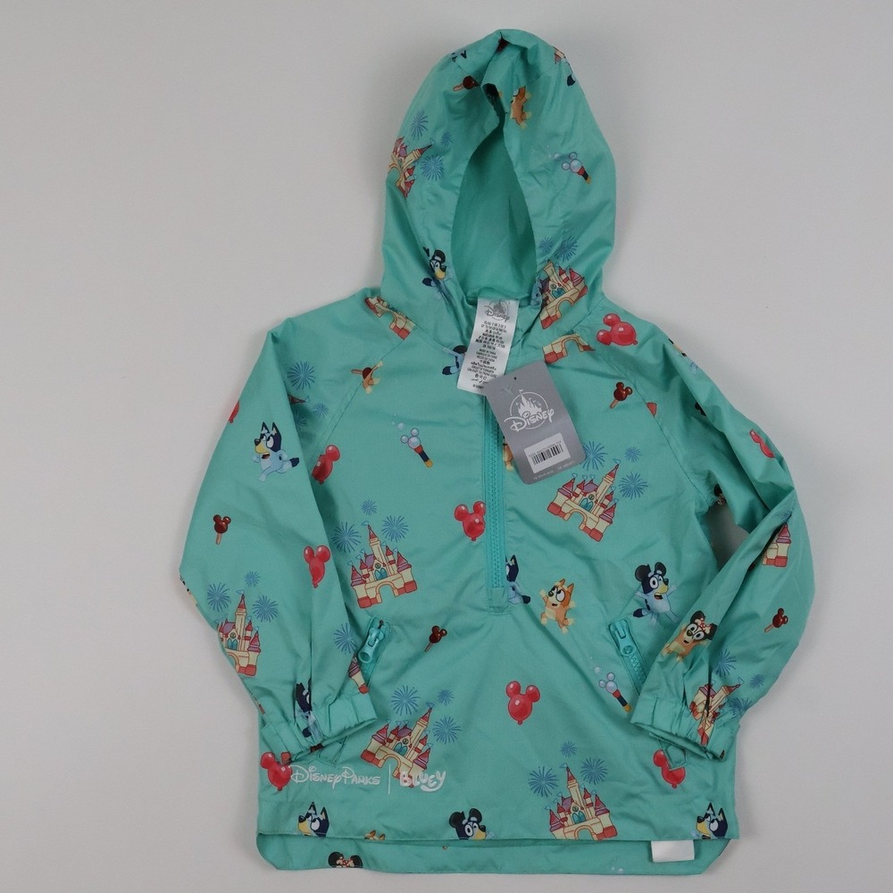 Disney Parks Bluey Bingo Windbreaker Jacket Aqua Castle Print 3T NWT